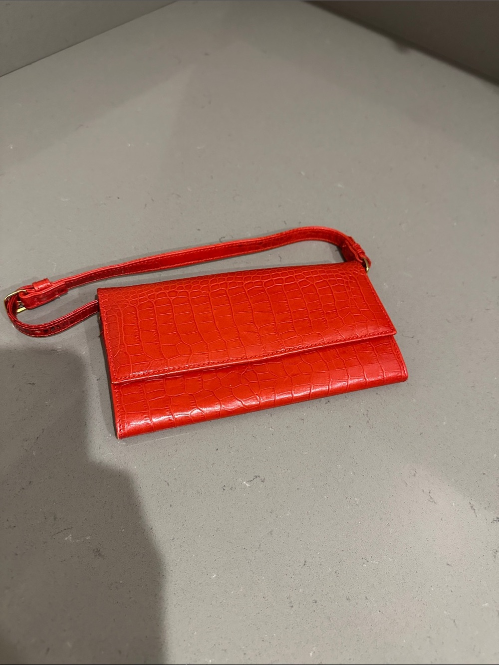 Saks Fifth Avenue Red Croc-Embossed Wristlet Clutch - Women's Bag